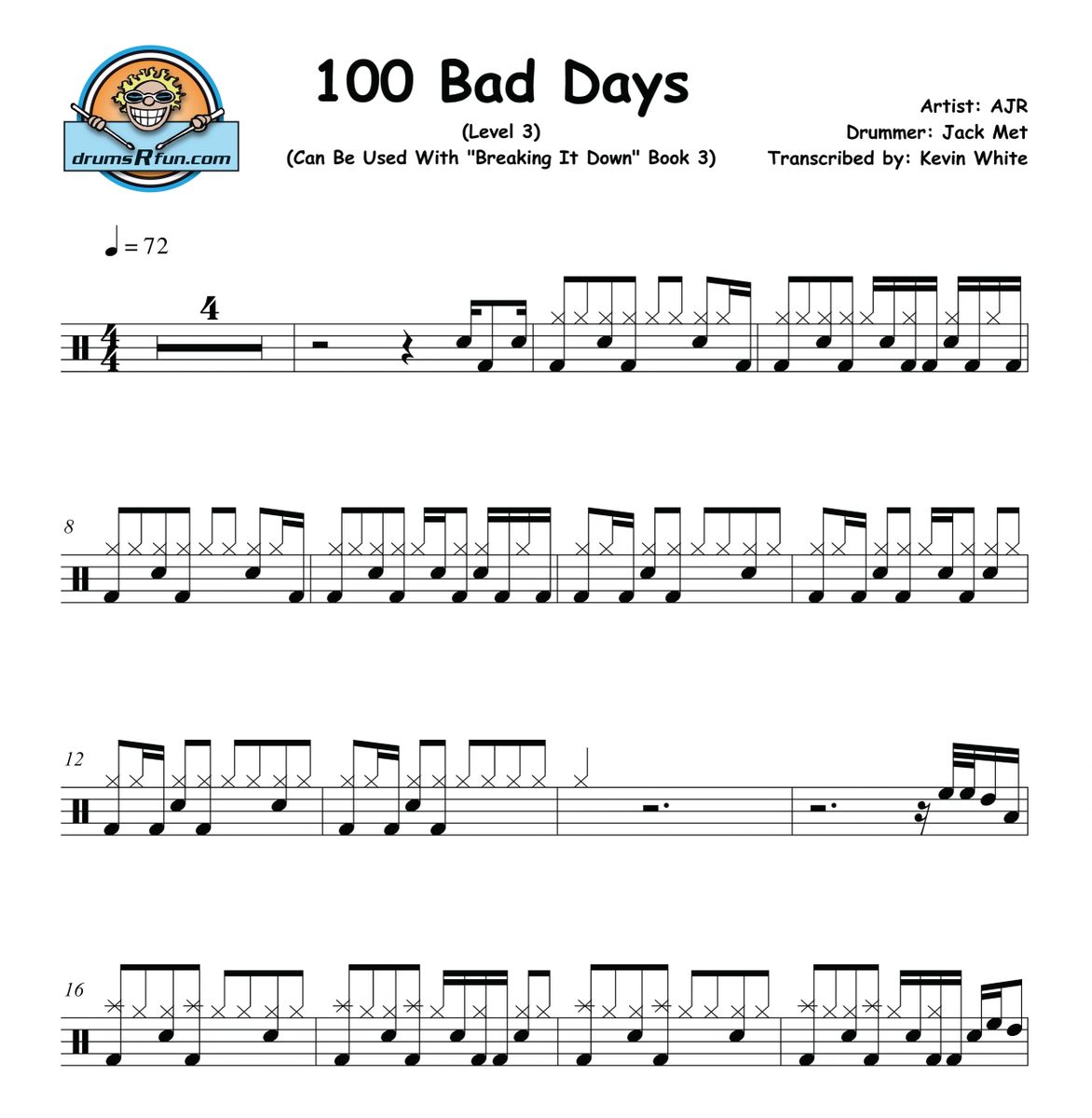 AJR, 100 Bad Days Drum Transcription Level 3